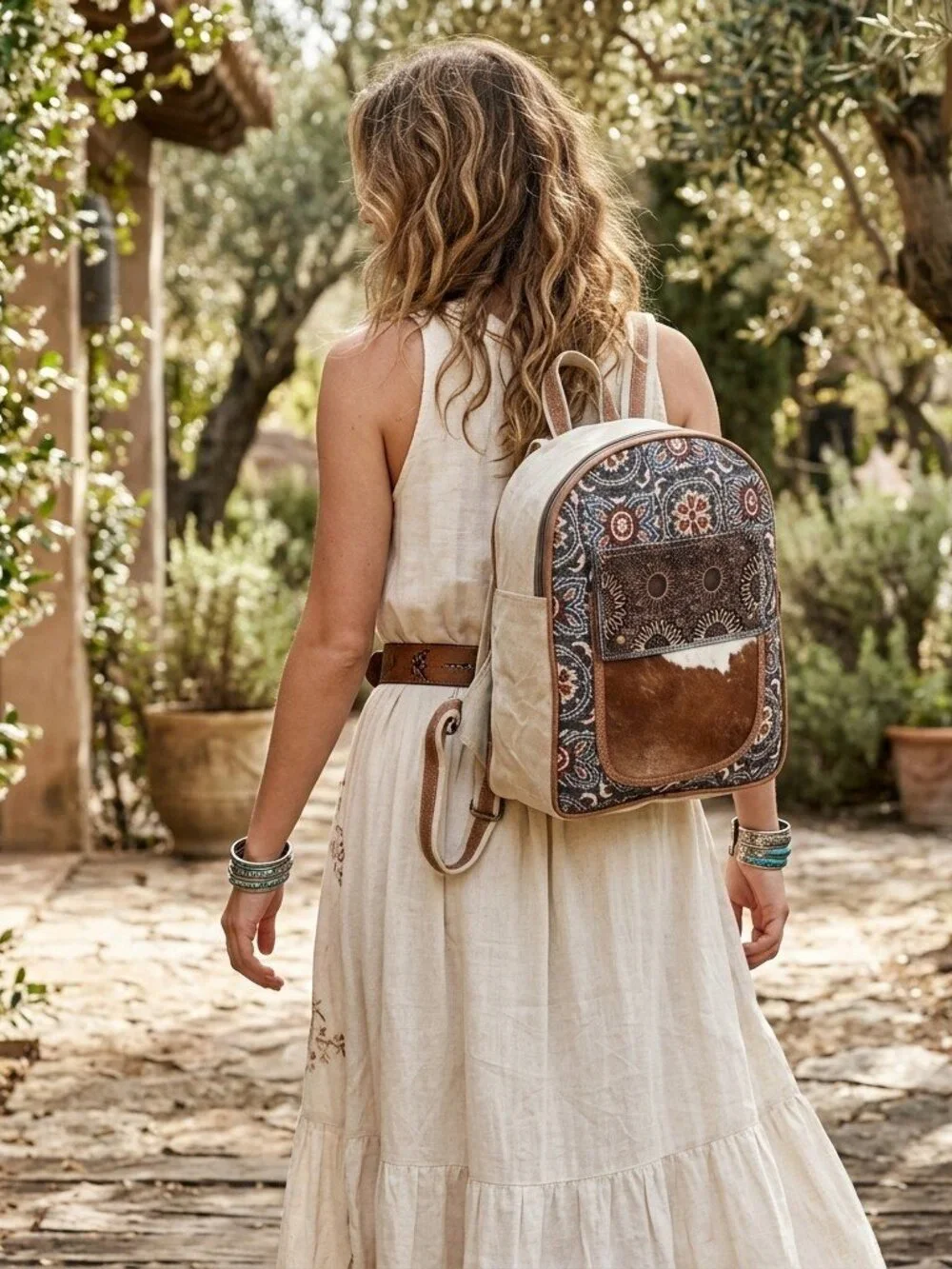 Boho Patchwork Tan & Brown Women's Backpack